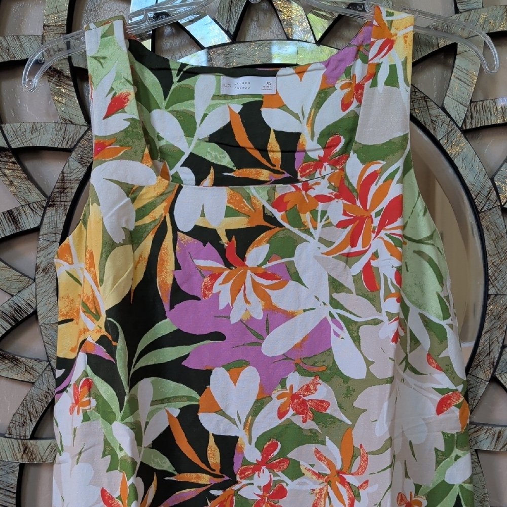 LC Lauren Conrad Floral Tank Dress — White, Green, Orange, Pink, Black